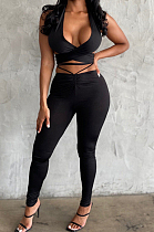 Black New Summer Halter Neck Backless Strapless Bandage Bodycon Pants Solid Color Two-Piece YNS1653-4