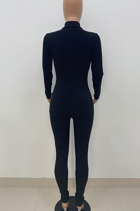 Light Blue Women Solid Color Casual Long Sleeve Zipper Ribber Bodycon Jumpsuits AMW8329-2