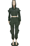 Pink Cotton Blend Long Sleeve Zippet Hoodie Elasticband Pants Flounce Solid Color Sport Sets MN8333-1