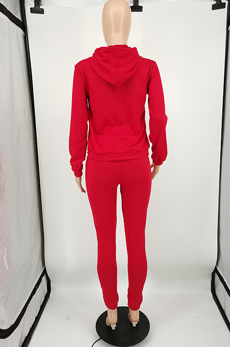 Blue Casual Cotton Blend Long Sleeve With Pocket Hoodie Pants Solid Color Sport Sets YM213-4
