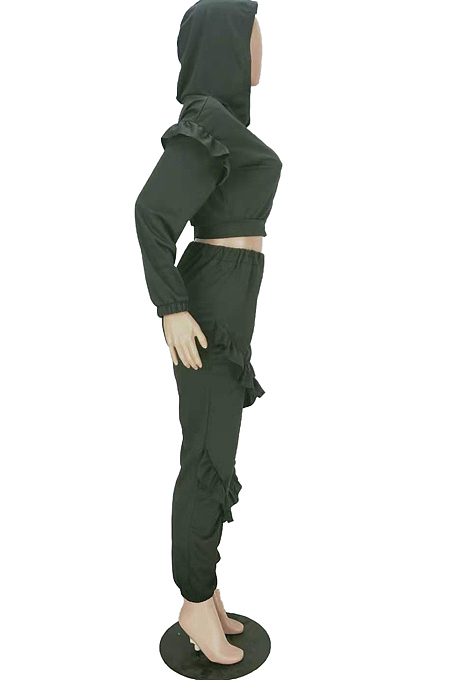 Pink Cotton Blend Long Sleeve Zippet Hoodie Elasticband Pants Flounce Solid Color Sport Sets MN8333-1