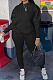 Black Casual Cotton Blend Long Sleeve With Pocket Hoodie Pants Solid Color Sport Sets YM213-5