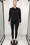 Red Casual Cotton Blend Long Sleeve With Pocket Hoodie Pants Solid Color Sport Sets YM213-2