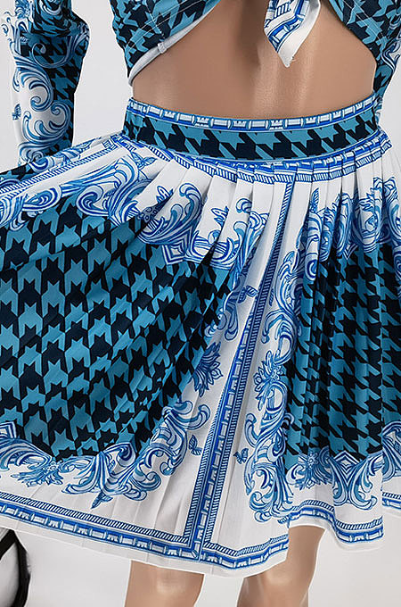 Purple Women Fashion Shirts Ruffle Skirts Printing Two-Pieces AA5276-3