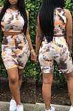 Rose Red Simplee Ribber Tie Dye Printing Sleeveless O Collar Shorts Casual Two-Piece U7073-1
