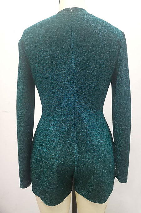 Black Women Autumn Winter Sexy Spliced Mesh Spaghetti Tight Glittering Romper Shorts SFM67-2