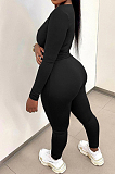 Rose Red Autumn And Winter Long Sleeve Low-Cut Top Bodycon Pants Slim Fitting Pure Color Two-Piece MN8380-1
