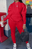 Red Casual Cotton Blend Long Sleeve With Pocket Hoodie Pants Solid Color Sport Sets YM213-2