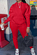 Red Casual Cotton Blend Long Sleeve With Pocket Hoodie Pants Solid Color Sport Sets YM213-2