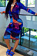Multicolor Women Casual V Neck Zipper Ruffle Printing Long Sleeve Midi Dress AMW8335