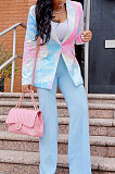 Multicolor Euramerican Women Fashion Tie Dye Printing Buttons Suit Jacket AA5272