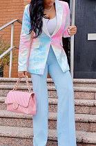 Multicolor Euramerican Women Fashion Tie Dye Printing Buttons Suit Jacket AA5272