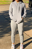 Pink Casual Cotton Blend Long Sleeve With Pocket Hoodie Pants Solid Color Sport Sets YM213-1