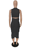 Black Simple Pure Color Sleeveless Round Collar Back Hollow Out Ruffle Slim Fitting Bodycon Dress MLL121-2
