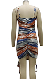 Multicolor Tid Dye Printing Condole Belt Straless Ruffle Drawsting Sexy Hip Dress SMR10538-1
