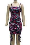 Multicolor Tid Dye Printing Condole Belt Straless Ruffle Drawsting Sexy Hip Dress SMR10538-1
