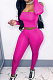 Rose Red Sexy Pure Color A Word Shoulder Long Sleeve Strapless Bodycon Pencil Pants Two-Piece MN8379-1