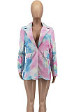 Multicolor Euramerican Women Fashion Tie Dye Printing Buttons Suit Jacket AA5272