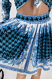 Green Women Fashion Shirts Ruffle Skirts Printing Two-Pieces AA5276-6