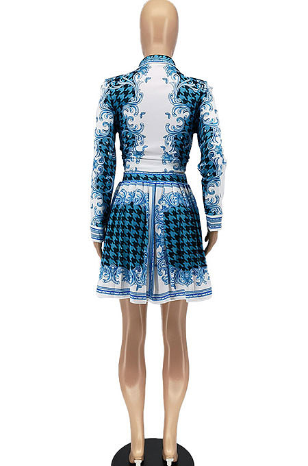 Green Women Fashion Shirts Ruffle Skirts Printing Two-Pieces AA5276-6