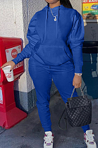 Blue Casual Cotton Blend Long Sleeve With Pocket Hoodie Pants Solid Color Sport Sets YM213-4