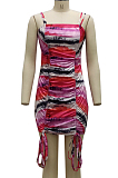 Light Purple Red  Multicolor Tid Dye Printing Condole Belt Straless Ruffle Drawsting Sexy Hip Dress SMR10538-3