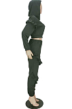 Blue Cotton Blend Long Sleeve Zippet Hoodie Elasticband Pants Flounce Solid Color Sport Sets MN8333-2