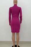 Black Women Pure Color Stand Collar Sexy Ribber Lace Long Sleeve Mini Dress AMW8332-1