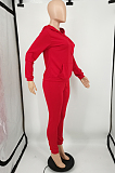 Red Casual Cotton Blend Long Sleeve With Pocket Hoodie Pants Solid Color Sport Sets YM213-2