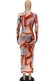 Pattern Euramerican Women Trendy Seyx Printing Long Sleeve Tight Long Dress AA5275