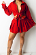 Red Simple Autumn Long Sleeve Lapel Neck Single-Breasted Shirt Mid Waist Peleated Skirts Sets CM2153-1