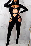 White Club Women Hollow Out Crop Long Sleeve Insert Buckle Sexy Bodycon Jumpsuits MDF5258-2
