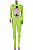 Red Club Women Hollow Out Crop Long Sleeve Insert Buckle Sexy Bodycon Jumpsuits MDF5258-3