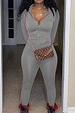 Pink Euramerican Women Trendy Solid Color Zipper Long Sleeve Tight Pants Sets MF5193-2