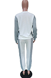 Gray White Casual Color Matching Long Sleeve Round Collar Fleece Sweat Pants Two-Piece BBN192 