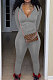 Gray Euramerican Women Trendy Solid Color Zipper Long Sleeve Tight Pants Sets MF5193-5