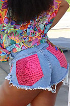 Summer Women Fashion Spliced pocket Sexy Hip Tight Casual Jeans Shorts SX04640