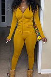 Wine Red Euramerican Women Trendy Solid Color Zipper Long Sleeve Tight Pants Sets MF5193-10
