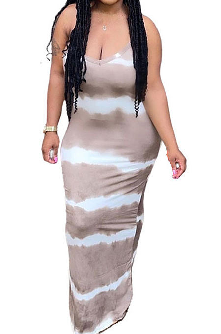 Wmen Printing Condole Belt Long Dress WDS210616