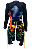 Black Euramerican Fashion Casual Eyelet Bandage Shorts Sets MDF5251