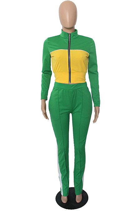 Black Wholesal New Spliced Long Sleeve Zippet Hoodie Coat High Waist Pants Sport Sets YMM9042-2