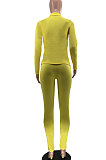 Blue Euramerican Women Trendy Solid Color Zipper Long Sleeve Tight Pants Sets MF5193-9