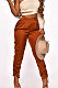 Brown Euramerican Women Loose Shirred Detail Overall Harem Pants HJC630285317465