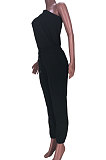 Pink Women Pure Color Oblique Shoulder Long Sleeve Pants Sets MDF5255-1