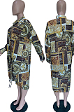 Gold New Autumn Printing Long Sleeve Lapel Collar Single-Breasted Loose Shirt Dress BBN193-1