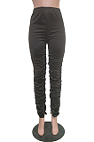 Black Modest Cotton Blend Ruffle Slit Solid Colof Tapered Pants BBN190-2