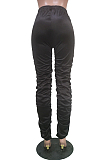 Black Modest Cotton Blend Ruffle Slit Solid Colof Tapered Pants BBN190-2