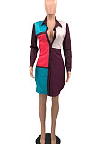 Euramerican Women Shirts Spliced Stretch Bodycon Long Sleeve T Shirt/Shirt Dress PH13245