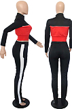 Black Wholesal New Spliced Long Sleeve Zippet Hoodie Coat High Waist Pants Sport Sets YMM9042-2