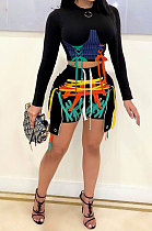 Black Euramerican Fashion Casual Eyelet Bandage Shorts Sets MDF5251